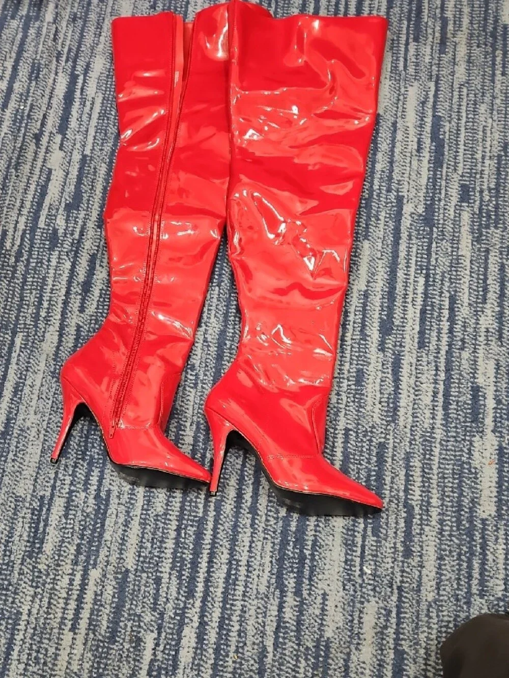 Pleaser Red Patent Over-the-Knee Stiletto Boots